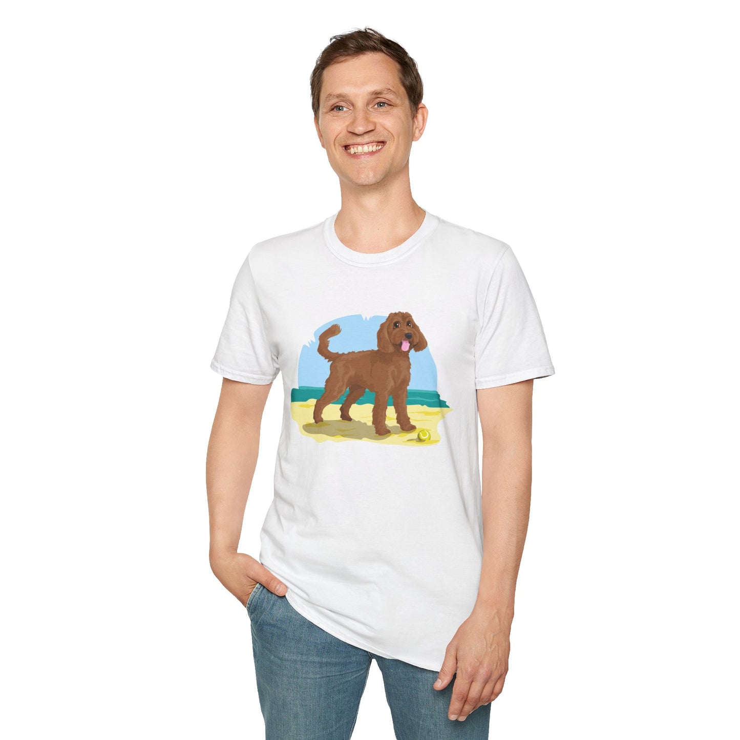 Doodle Dog at the Beach Softstyle T-Shirt - Unisex