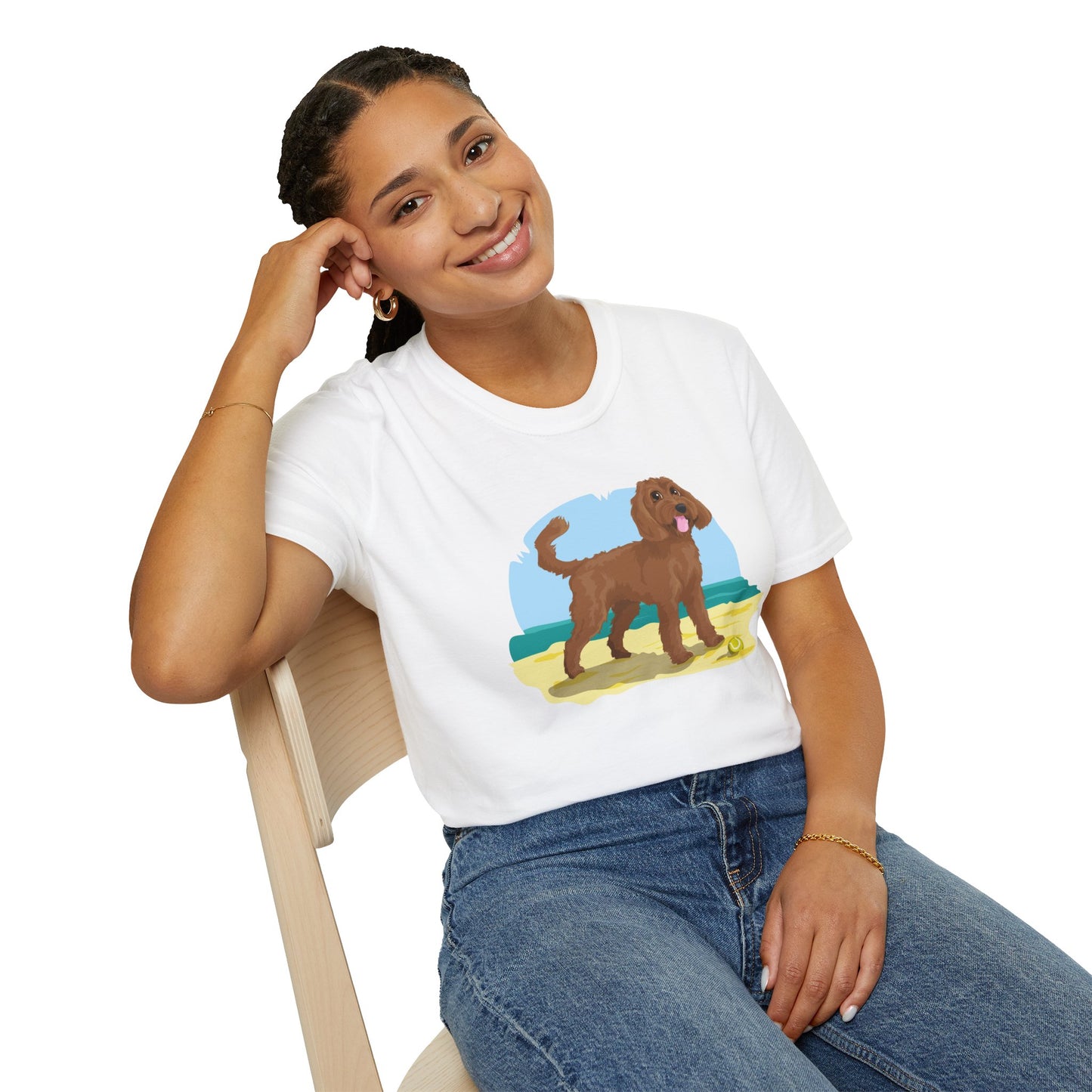 Doodle Dog at the Beach Softstyle T-Shirt - Unisex
